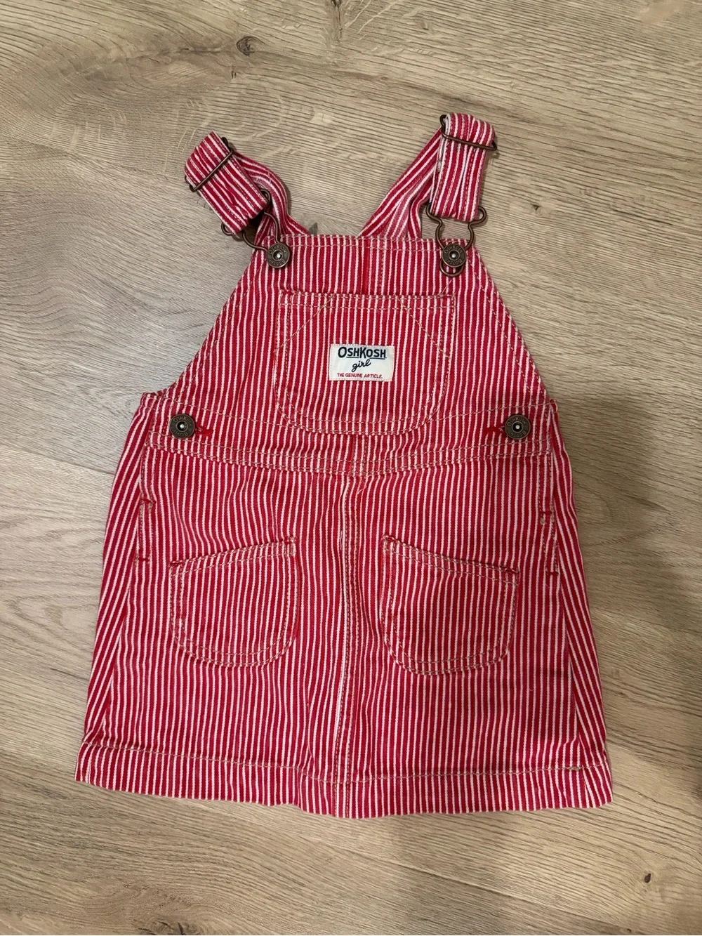 OshKosh B'gosh Girls Red White Stripe Kids Overall Denim Dress